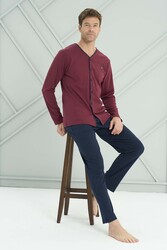 Remsa - Erkek Penye Uzun Kol Düğmeli Pijama Takımı 2227 Bordo02