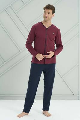 Remsa - Erkek Penye Uzun Kol Düğmeli Pijama Takımı 2227 Bordo02 (1)