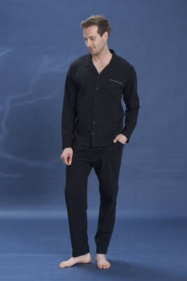 Remsa - Erkek Penye Uzun Kol Pijama Takımı 2142 Siyah01 (1)