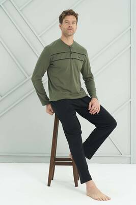 Remsa - Erkek Penye Uzun Kol Pijama Takımı 2210 Acı Yeşil01