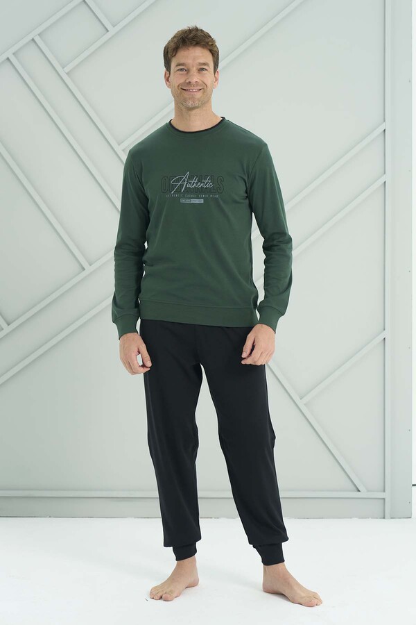 Remsa - Erkek Penye Uzun Kol Pijama Takımı 2224 Koyu Yeşil