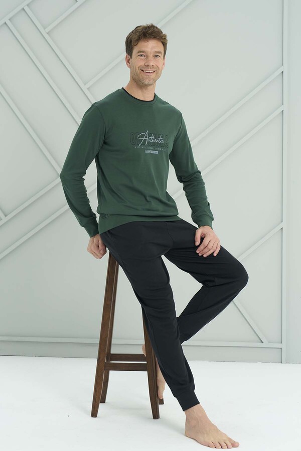 Remsa - Erkek Penye Uzun Kol Pijama Takımı 2224 Koyu Yeşil (1)