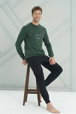 Remsa - Erkek Penye Uzun Kol Pijama Takımı 2224 Koyu Yeşil (1)