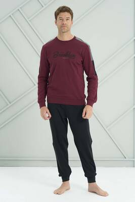 Remsa - Erkek Penye Uzun Kol Pijama Takımı 2225 Bordo01