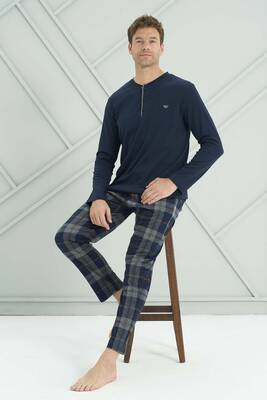 Remsa - Erkek Penye Uzun Kol Pijama Takımı 2231 Lacivert05