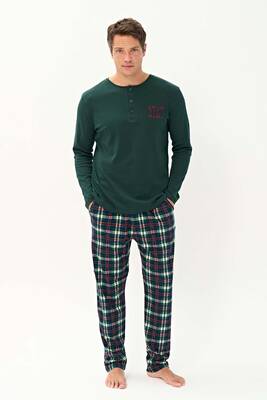 Remsa - Erkek Penye Uzun Kol Pijama Takımı 2250 Acı Yeşil