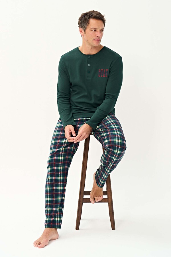 Remsa - Erkek Penye Uzun Kol Pijama Takımı 2250 Acı Yeşil (1)