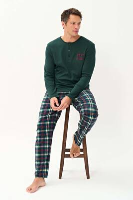 Remsa - Erkek Penye Uzun Kol Pijama Takımı 2250 Acı Yeşil (1)