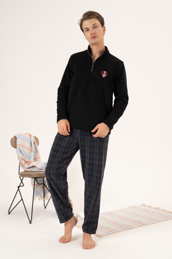 Erkek Polar Fermuarlı Pijama Takımı 24428 Siyah