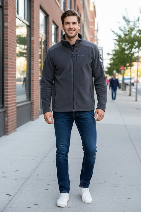 Erkek Polar Önü Fermuarlı Tek Üst Ceket 9512 Antrasit - Thumbnail