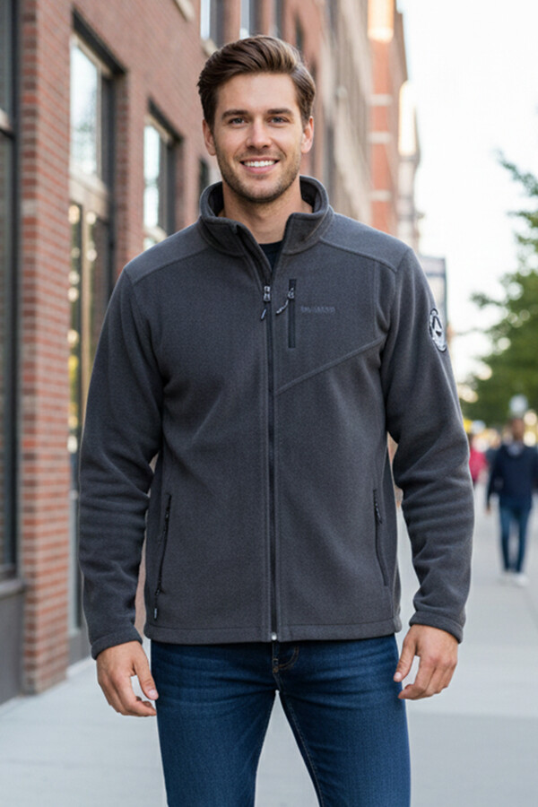 Erkek Polar Önü Fermuarlı Tek Üst Ceket 9512 Antrasit - Thumbnail