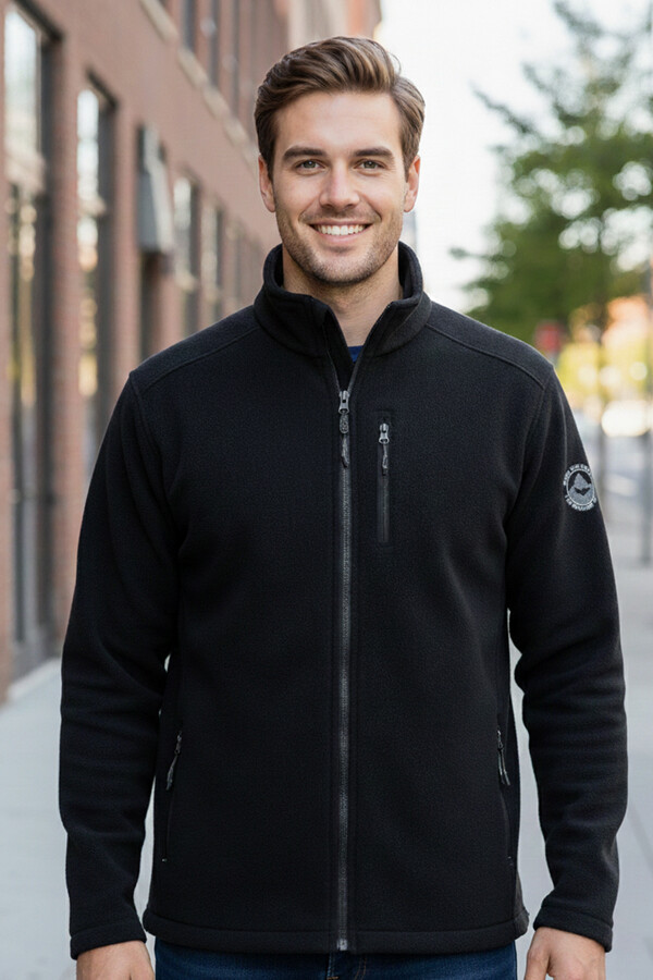 Erkek Polar Önü Fermuarlı Tek Üst Ceket 9512 Siyah - Thumbnail