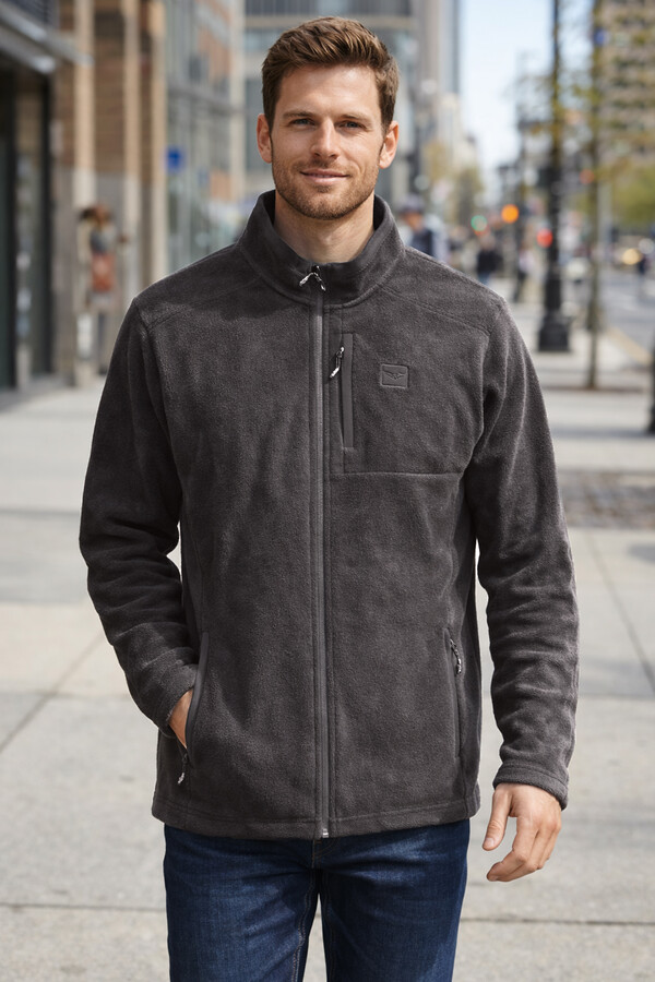 Erkek Polar Önü Fermuarlı Tek Üst Ceket 9527 Antrasit - Thumbnail