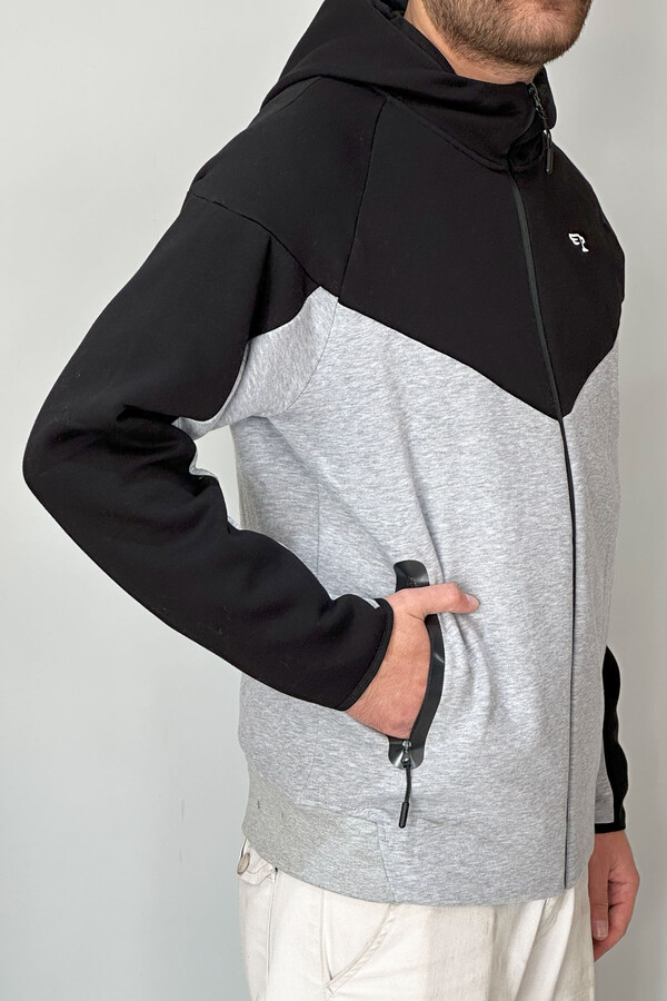 Erkek Şardonlu Kapüşonlu Tek Üst 7099 Siyah - Thumbnail