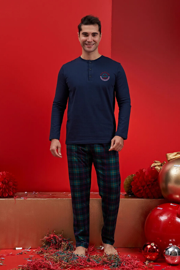 Erkek Şardonlu Penye Pijama Takımı 1586 Lacivert