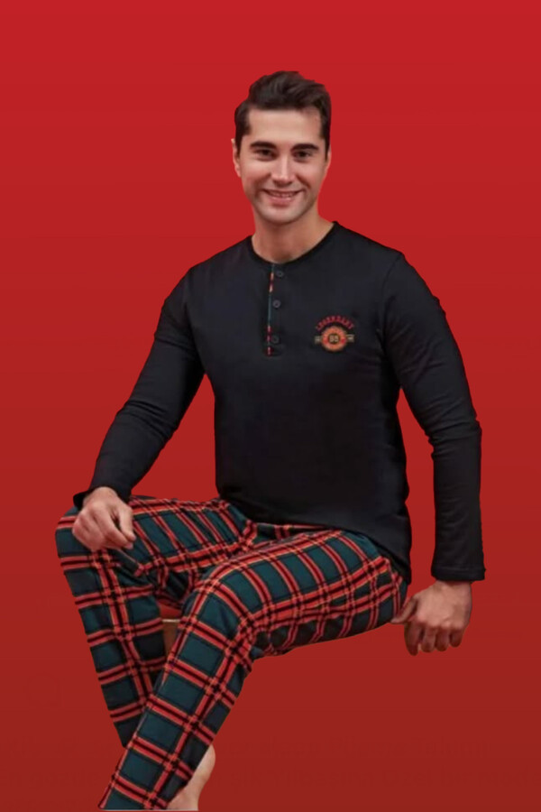 Erkek Şardonlu Penye Pijama Takımı 1587 Siyah