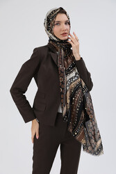 Remsa - Ethnic Pattern Foil Tassel Detail Women's Shawl 5055 Brown
