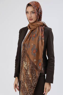 Remsa - Floral Pattern Women's Shawl 5077 Brown