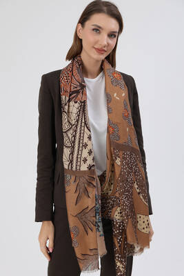 Remsa - Floral Pattern Women's Shawl 5077 Brown (1)