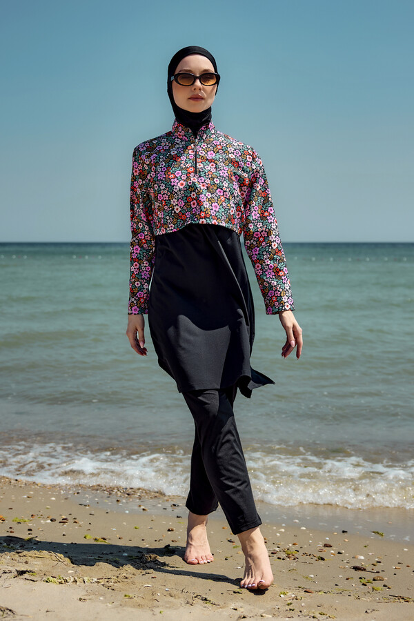 Floral Print Full-Cover Modest Swimwear Set - Thumbnail