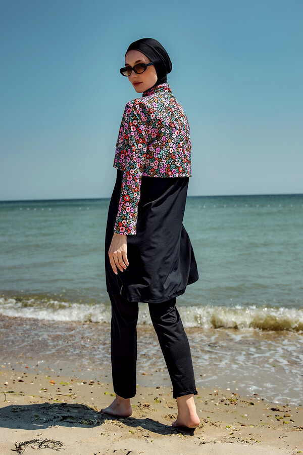 Floral Print Full-Cover Modest Swimwear Set - Thumbnail