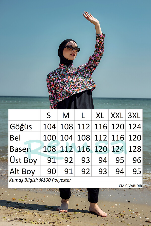 Floral Print Full-Cover Modest Swimwear Set - Thumbnail
