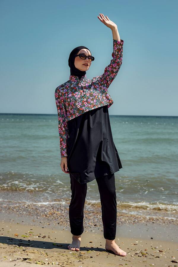 Floral Print Full-Cover Modest Swimwear Set - Thumbnail