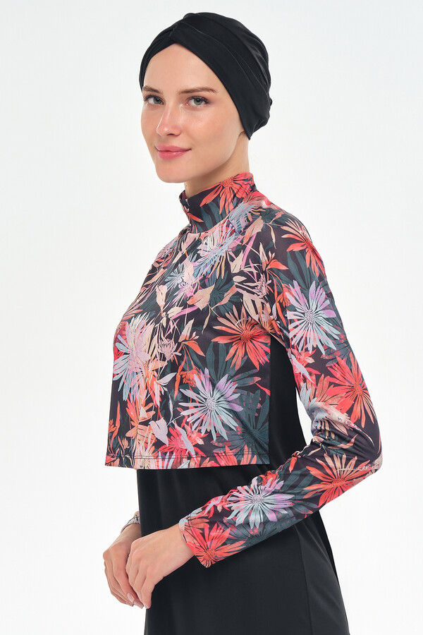 Floral Print Full-Cover Swimwear Set - Thumbnail
