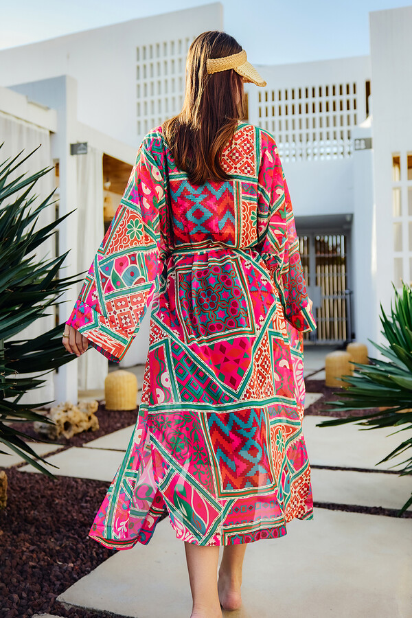 Floral Print Kaftan Pareo for Modest Beachwear - Thumbnail