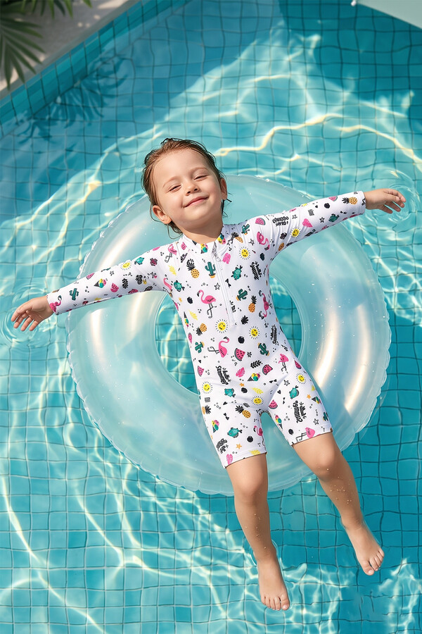 Floral Print Long-Sleeved Modest Swimsuit - Thumbnail