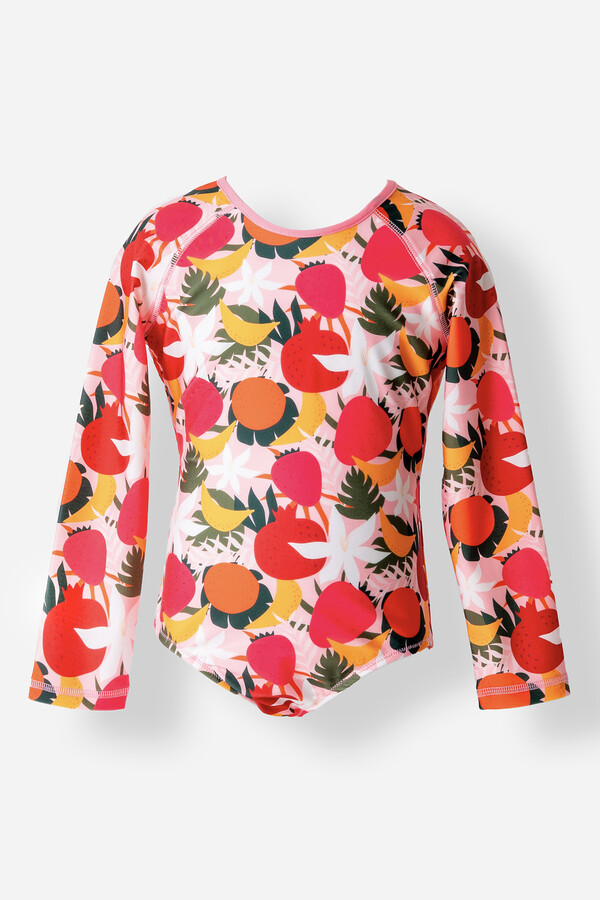 Floral Print Long-Sleeved Modest Swimsuit for Girls - Thumbnail