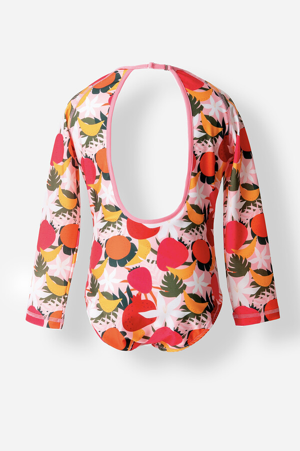 Floral Print Long-Sleeved Modest Swimsuit for Girls - Thumbnail