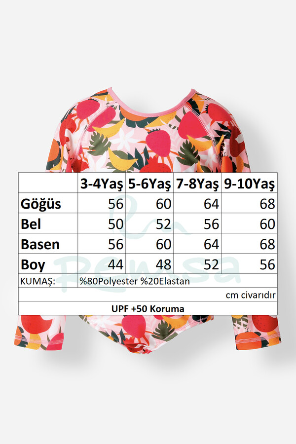 Floral Print Long-Sleeved Modest Swimsuit for Girls - Thumbnail