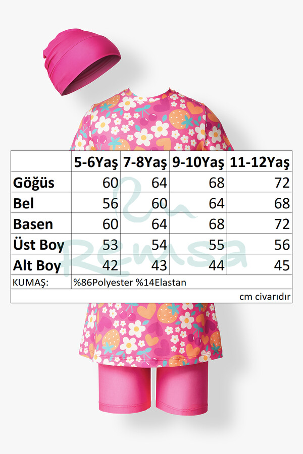 Floral Print Modest Swimwear Set with Swim Cap - Thumbnail