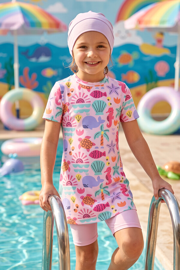 Maresiva - Floral Print Modest Swimwear Set for Girls