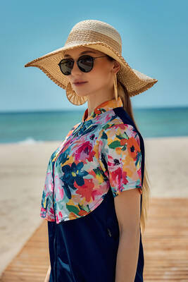 Remsa - Floral Print Short-Sleeve Half-Covered Swimwear Set (1)