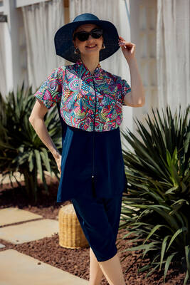 Remsa - Floral Print Short Sleeve Semi-Covered Swimwear Set