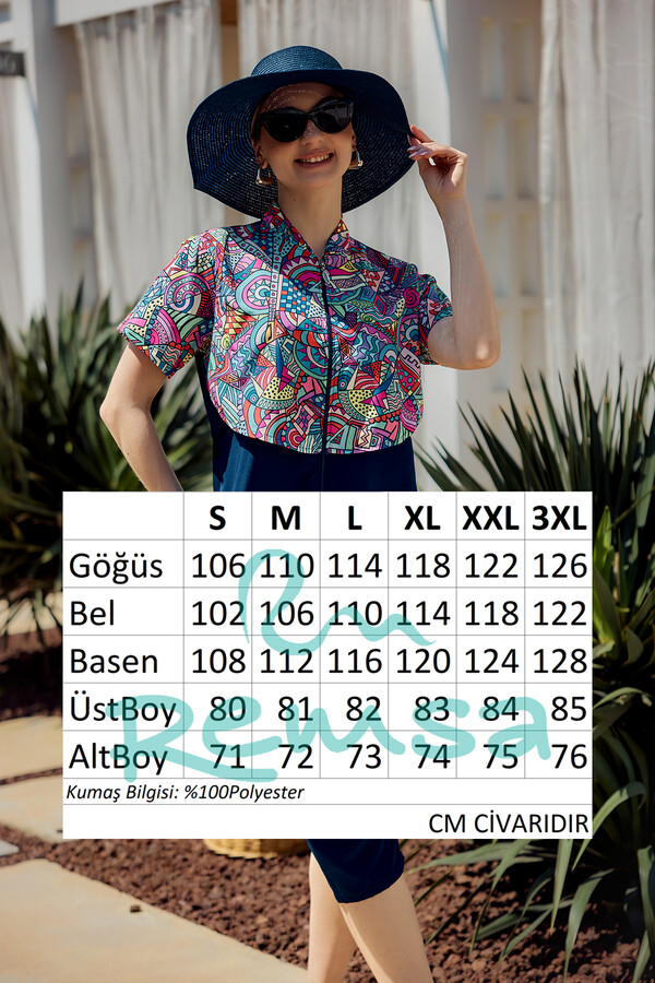 Floral Print Short Sleeve Semi-Covered Swimwear Set - Thumbnail