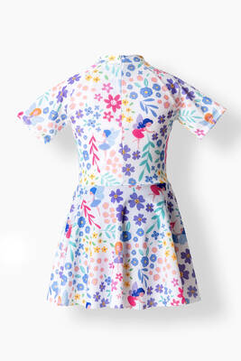 Neopy - Floral Print UPF 50+ Short Sleeve Swim Dress for Girls (1)