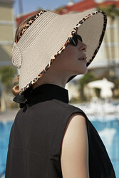 Remsa Mayo - Remsa Foldable Straw Visor Hat Sun Shield RŞ-80 Leopard Trim Beige