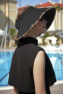 Remsa - Remsa Foldable Straw Visor Hat Sun Shield RŞ-80 Leopard Trim Black (1)