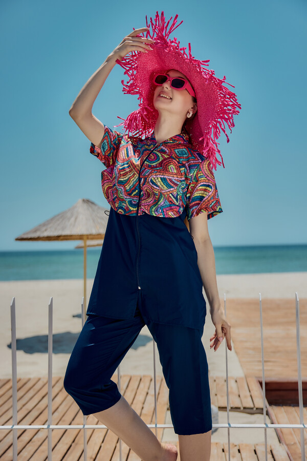 Four-Piece Modest Swimwear Set with Head Covering - Thumbnail