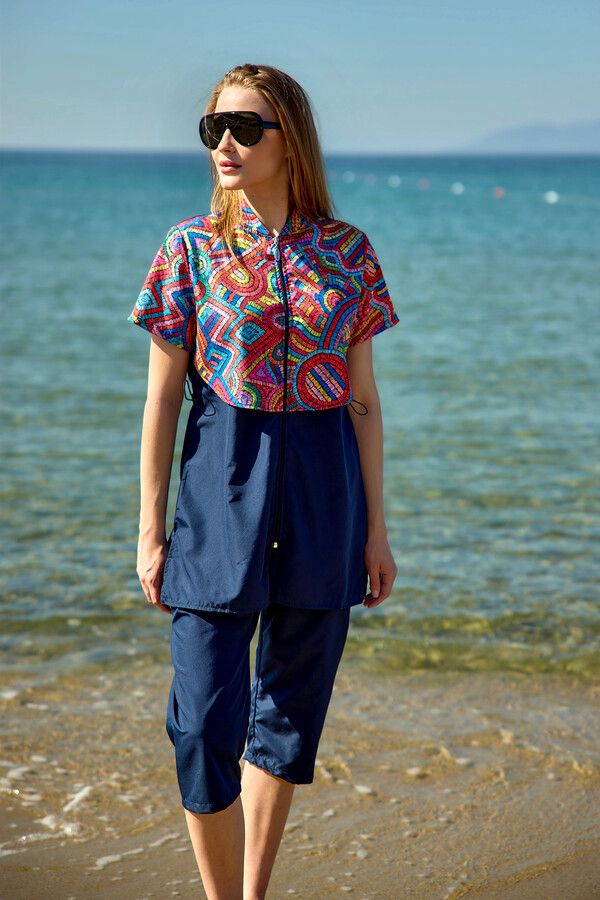 Four-Piece Modest Swimwear Set with Head Covering - Thumbnail