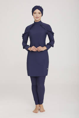 Remsa - Frill Design Lycra Fully Covered Hijab Swimwear Mırına 4104 Dark Navy Blue (1) Remsa - Frill Design Lycra Fully Covered Hijab Swimwear Mırına 4104 Dark Navy Blue (1)