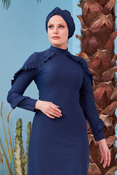 Remsa Mayo - Ruffle Design Lycra Fully Covered Hijab Swimsuit 4104 Dark Blue