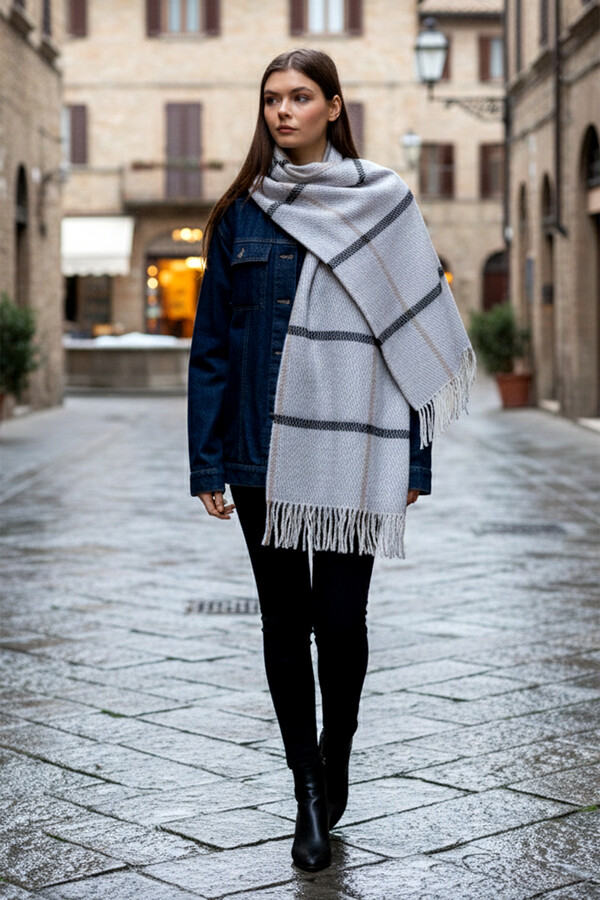 Remsa - Fringe Boucle Scarf - 60x170 cm - 1293 Gray (1)