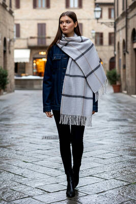 Remsa - Fringe Boucle Scarf - 60x170 cm - 1293 Gray (1)