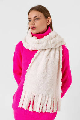 Remsa - Fringe Detail Thick Textured Winter Scarf 35x185 cm 1303 Ecru