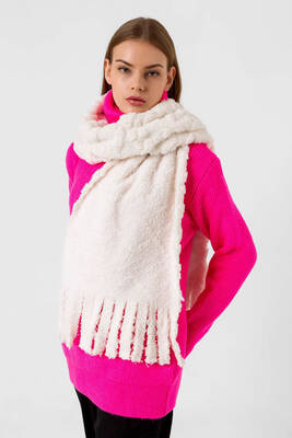 Remsa - Fringe Detail Thick Textured Winter Scarf 35x185 cm 1303 Ecru (1)