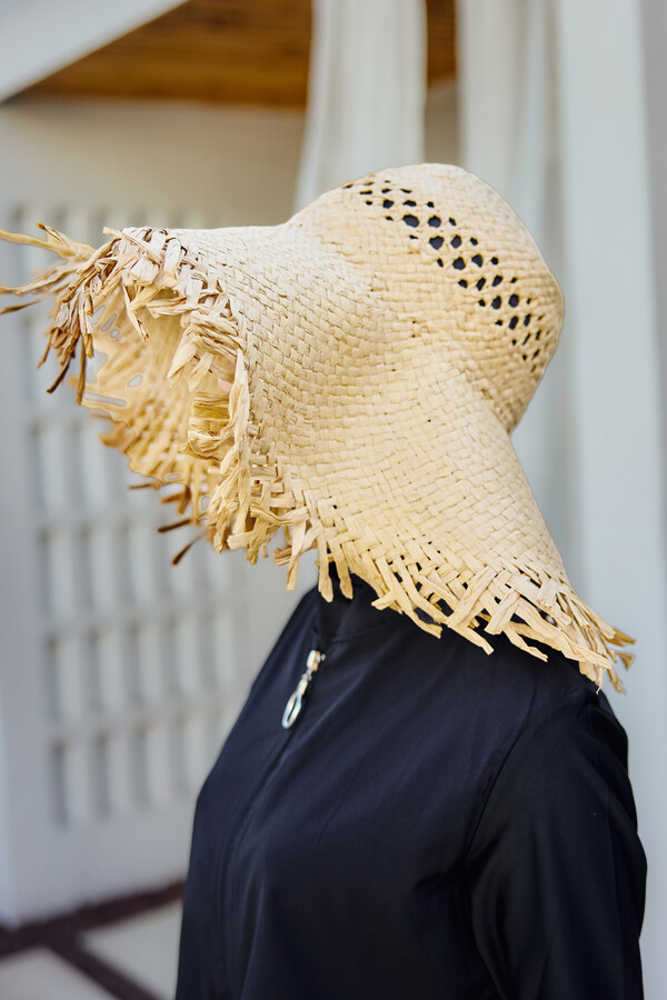 Fringe Detailed Straw Beach Hat RS- Beige - Thumbnail